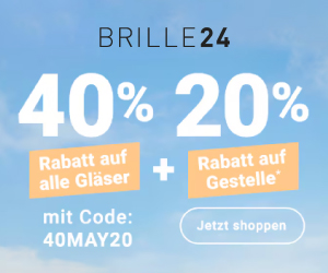 40% Rabatt auf Gläser + 20% auf Gestelle